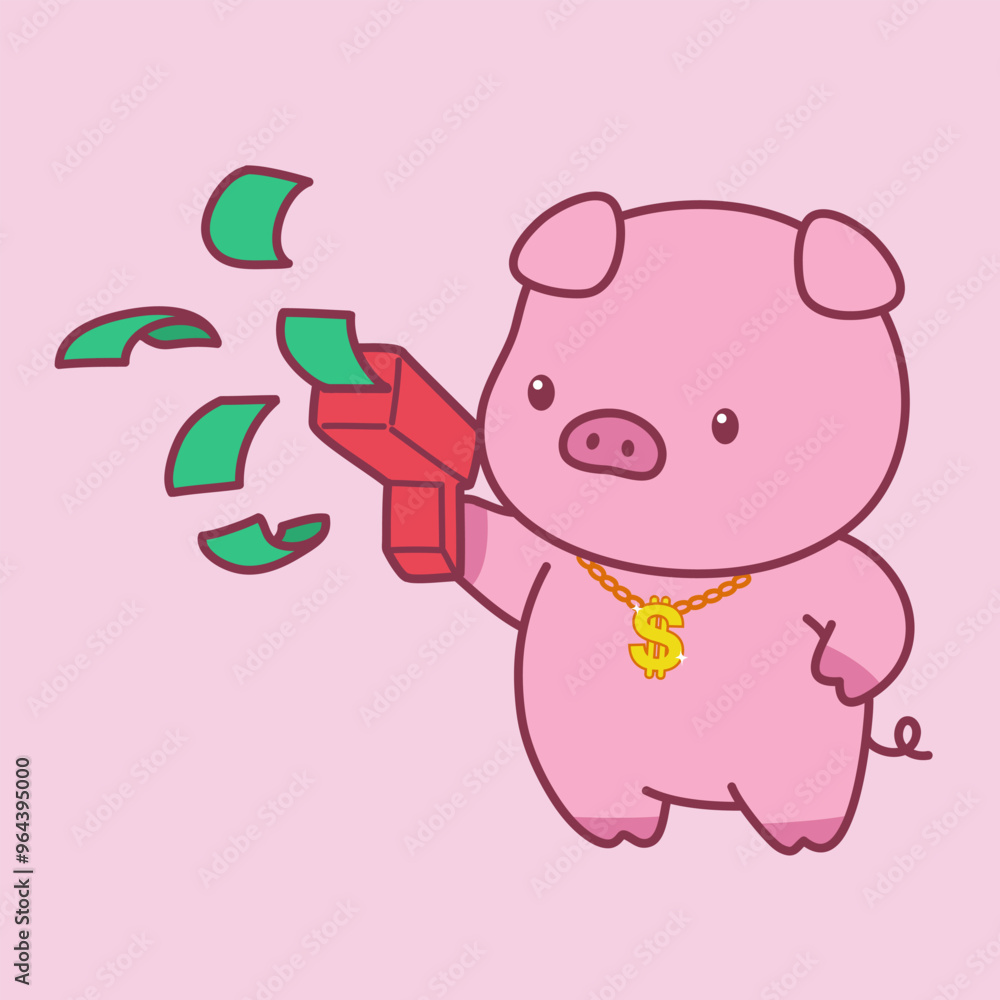 Illustration of cute pig design character playing with money
Illustration of cute pig design character playing with money