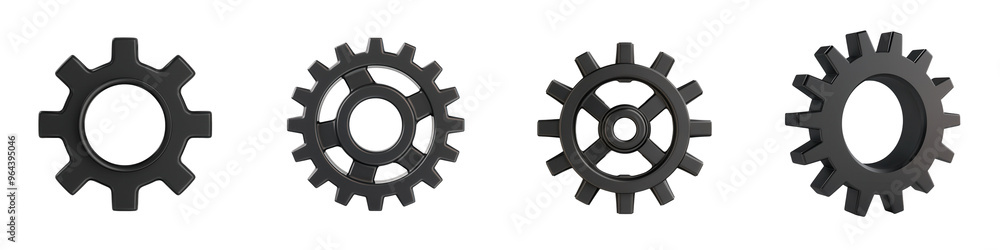 A set of black gears representing engineering, industry, and machinery concepts, ideal for technical and business designs. isolated on a transparent background A set of black gears representing engineering, industry, and machinery concepts, ideal for technical and business designs. isolated on a transparent background