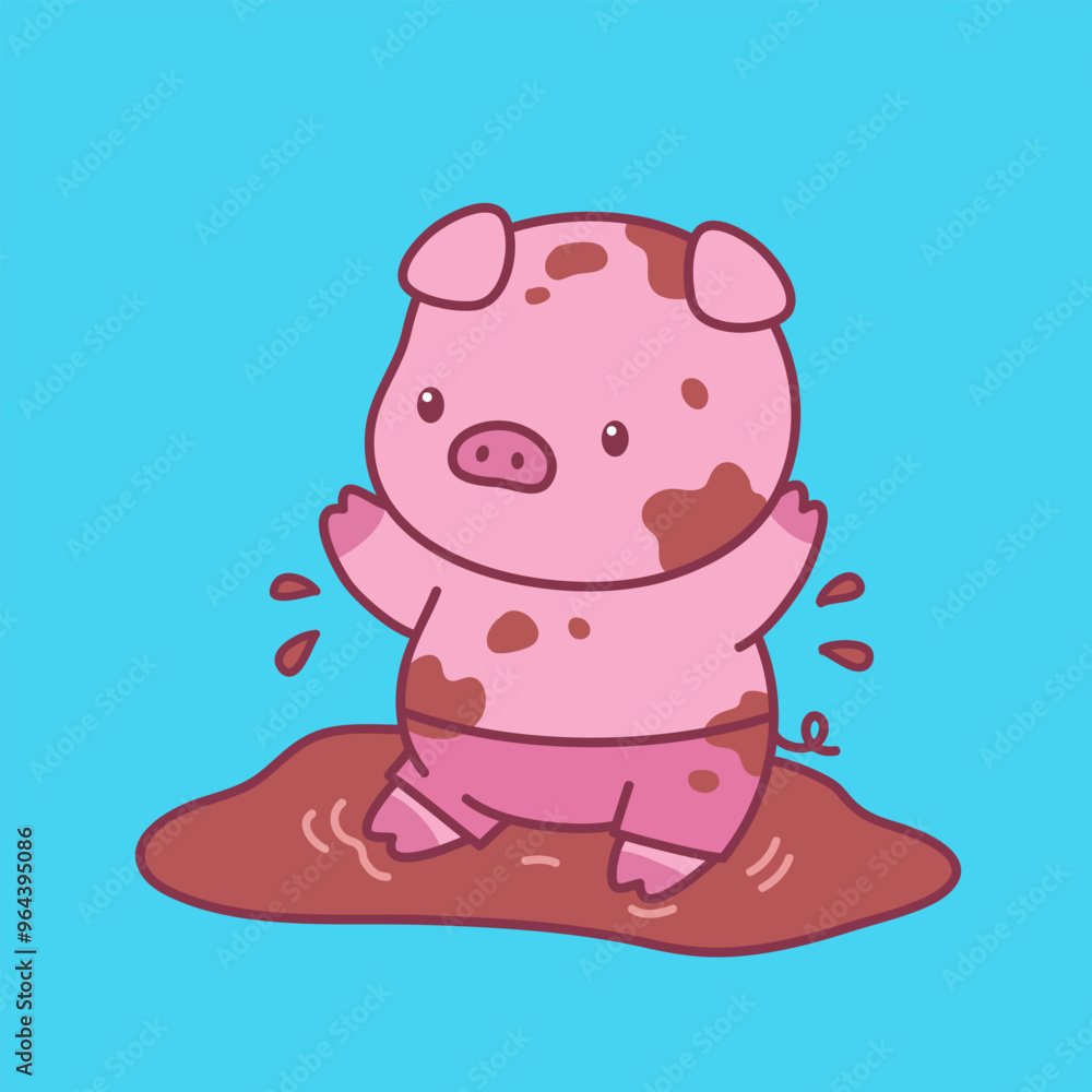 Cute pig character design illustration doing activities, perfect for merchandise needs Cute pig character design illustration doing activities, perfect for merchandise needs
