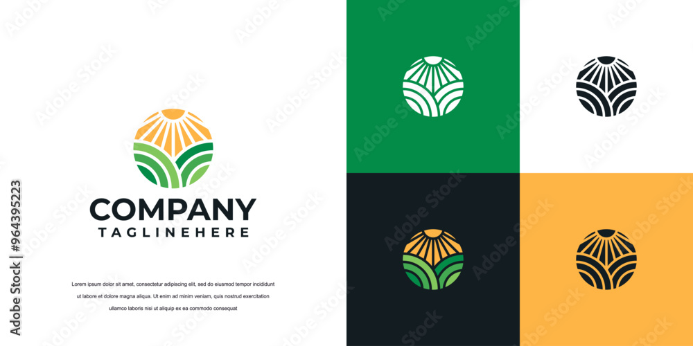 Grassland silhouette farm logo template. land symbol with horizon Grassland silhouette farm logo template. land symbol with horizon