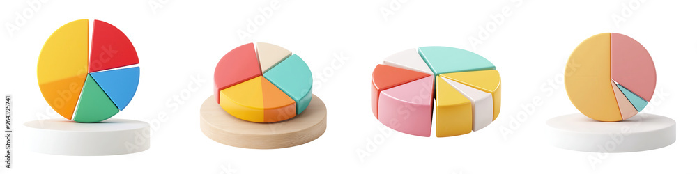 Obraz premium Colorful pie charts representing data visualization, ideal for presentations and educational purposes. isolated on a transparent background