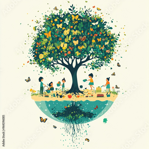 Create a minimalist, cartoon-style image to convey the message 'Farmers are guardians of life and biodiversity