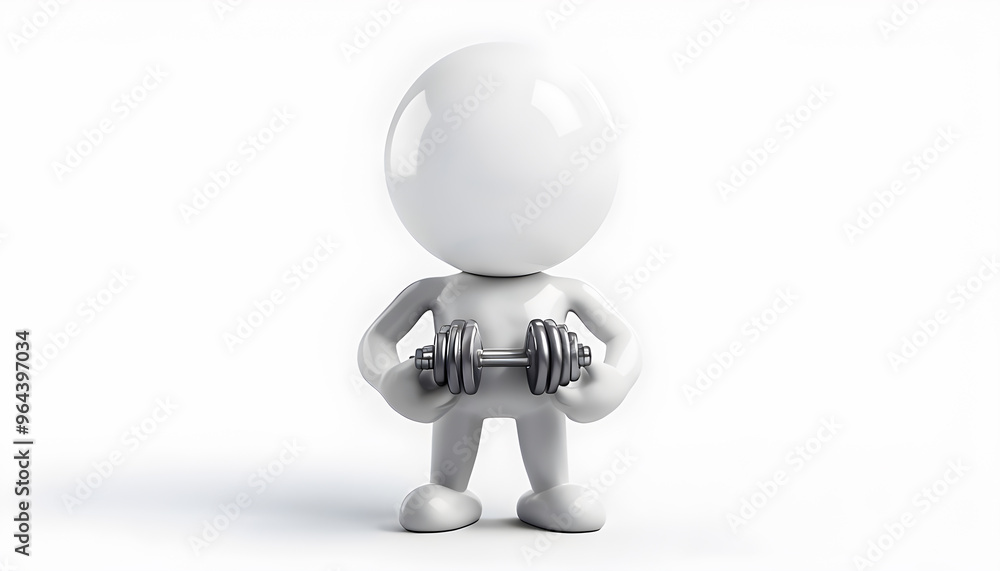 Cartoonish humanoid figure holding a squash racket, featured in a 3D rendering on a smooth white background. Cartoonish humanoid figure holding a squash racket, featured in a 3D rendering on a smooth white background.
