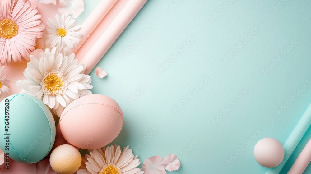 Fototapeta premium Football field with pastel colors and flower patterns, spring sports revival theme