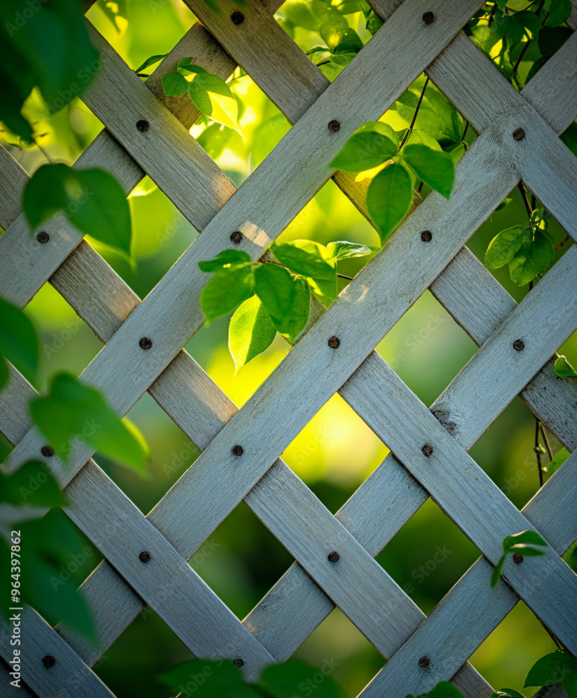 wooden lattice fence in a garden, morning light casting soft shadows on the crisscross pattern wooden lattice fence in a garden, morning light casting soft shadows on the crisscross pattern