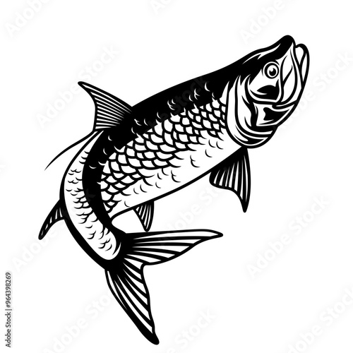 Tarpon Fish | Tarpon Fishing | Wildlife | Ocean Animal | Big Catch | Angler Dad | Ray-finned Fish | Fisherman | Original Illustration | Vector and Clipart | Cutfile and Stencil