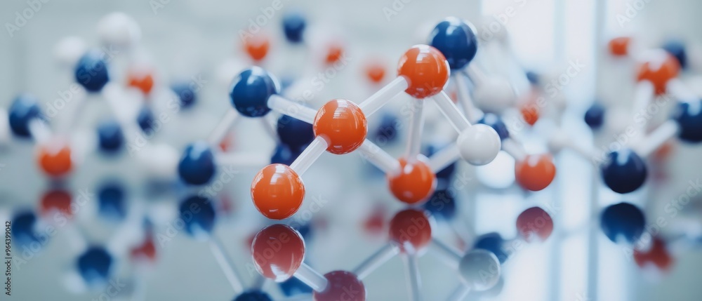 flat-lay of 3D molecule model flat-lay of 3D molecule model