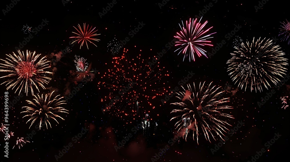 Fototapeta premium A vibrant, multicolored blurred background that mimics the burst of fireworks, great for festive and celebratory themes.