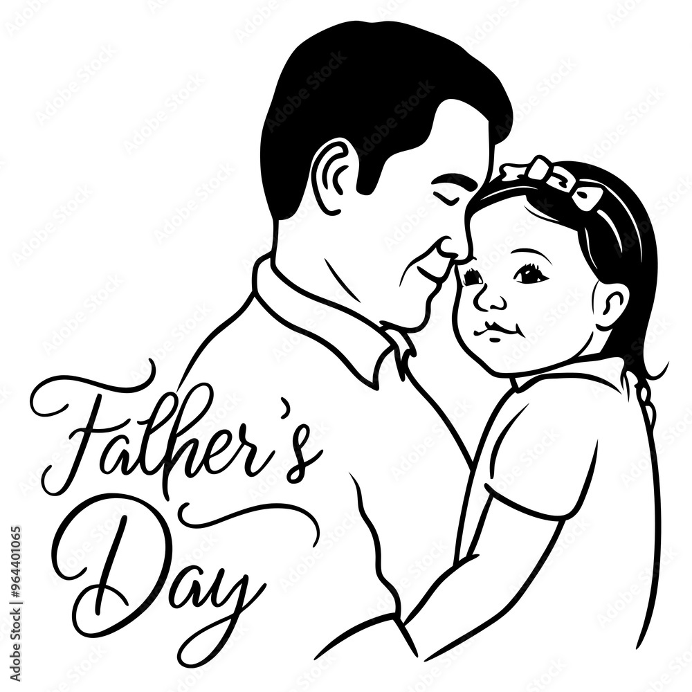 father and daughter share a tender moment, with the child's head resting on her shoulder vector illustration, background white, Quote: Fathers Day on white background. father and daughter share a tender moment, with the child's head resting on her shoulder vector illustration, background white, Quote: Fathers Day on white background.