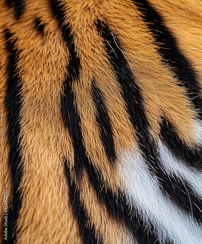 Tiger stripe pattern, focused on the bold black stripes against a deep orange and white background photo