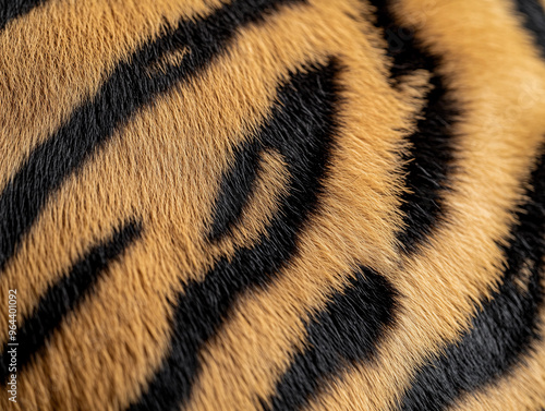 Tiger stripe pattern, focused on the bold black stripes against a deep orange and white background photo