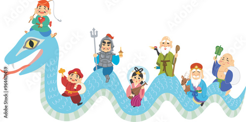 年賀状素材イラスト　巳年　七福神