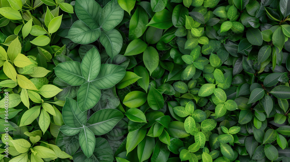 Lush Verdant Tapestry, an intricate display of layered foliage showcasing a variety of green hues, each leaf contributing to a rich and dynamic natural landscape.
