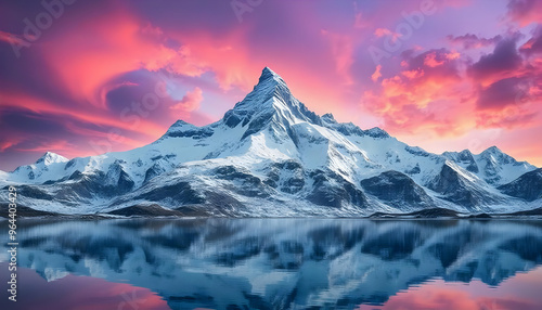 Reflections of Serenity: A Jagged Peak Amidst a Sky of Vibrant Hues