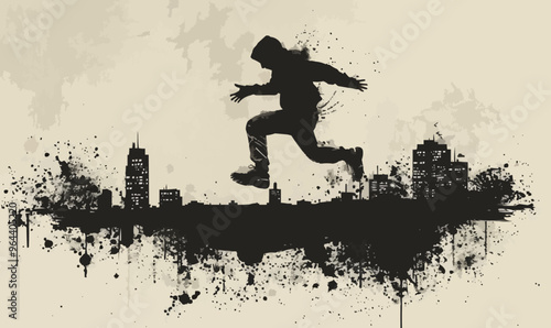 A silhouette vector of a person doing parkour.
