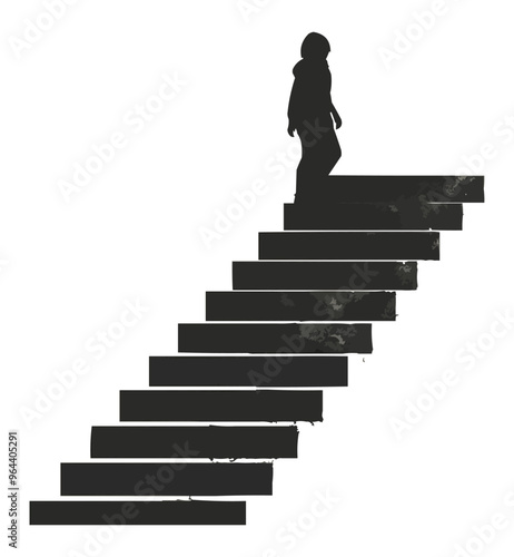 A silhouette vector of a person climbing stairs.