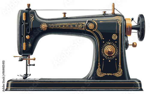 An isolated vector of a vintage sewing machine.