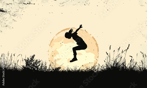 A silhouette vector of a person doing a cartwheel.