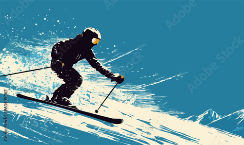 Silhouette vector of a person skiing.