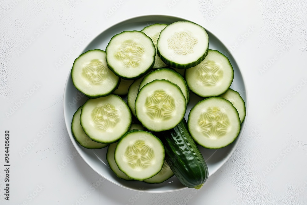 Healthy Eating with Fresh Round Cucumber Slices on Clean White Background Healthy Eating with Fresh Round Cucumber Slices on Clean White Background