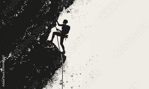A silhouette vector of a person rock climbing.