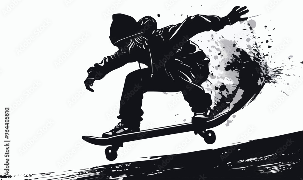 A silhouette vector of a person skating. A silhouette vector of a person skating.