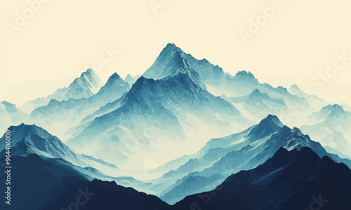 A geometric vector of a majestic mountain range.