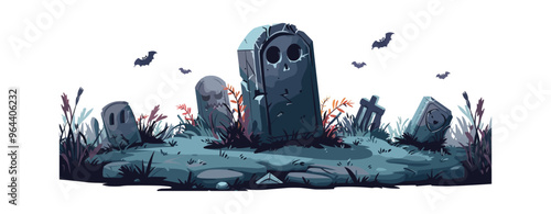 Tombstone with a spooky face on a white background. Vector flat isolated.