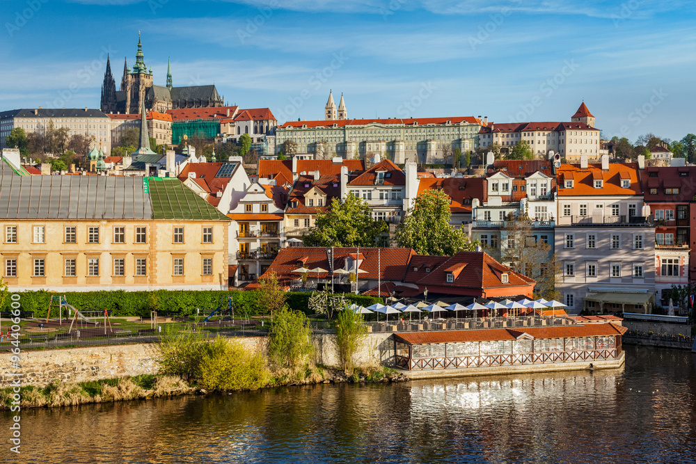 Fototapeta premium View of Mala Strana and Prague castle over Vltava river. Prague, Czech Republic
