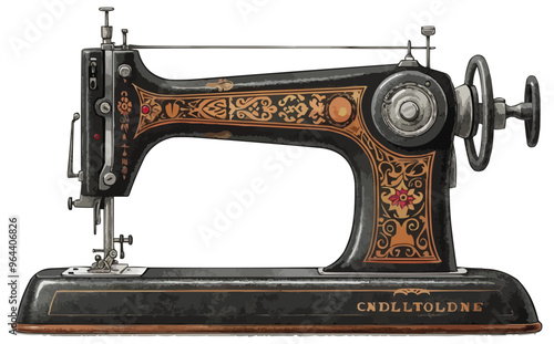 An isolated vector of a vintage sewing machine.