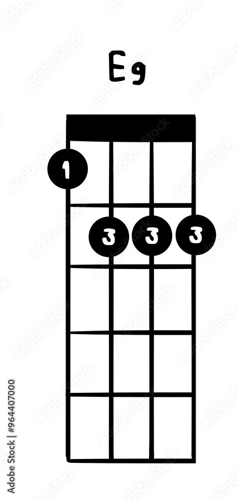 Ukulele chord E9 illustration Ukulele chord E9 illustration