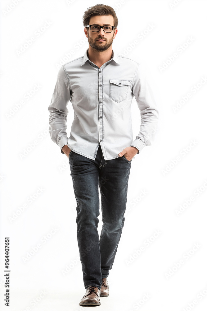 Fototapeta premium man walking on white background to cut out for visualization, generative AI