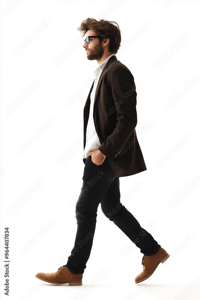 man walking on white background to cut out for visualization, generative AI man walking on white background to cut out for visualization, generative AI