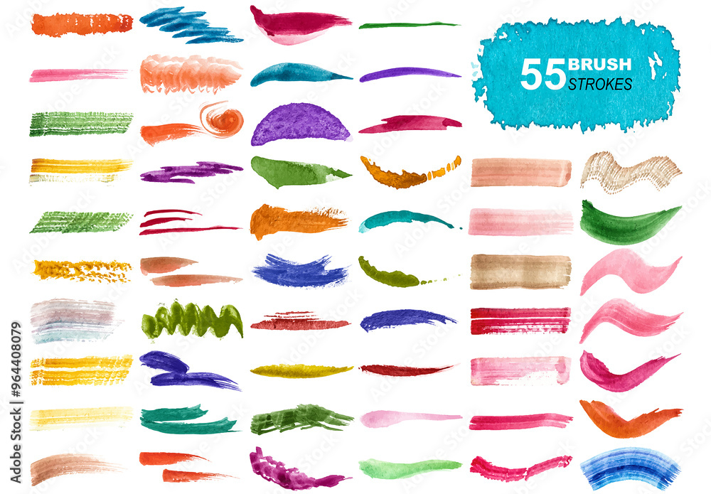 Vector collection of colorful watercolor brush strokes and splatters ...