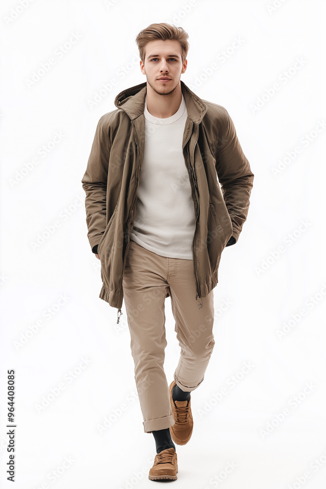 Fototapeta premium man walking on white background to cut out for visualization, generative AI