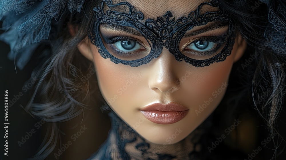 Mysterious Woman in Black Lace Mask Mysterious Woman in Black Lace Mask