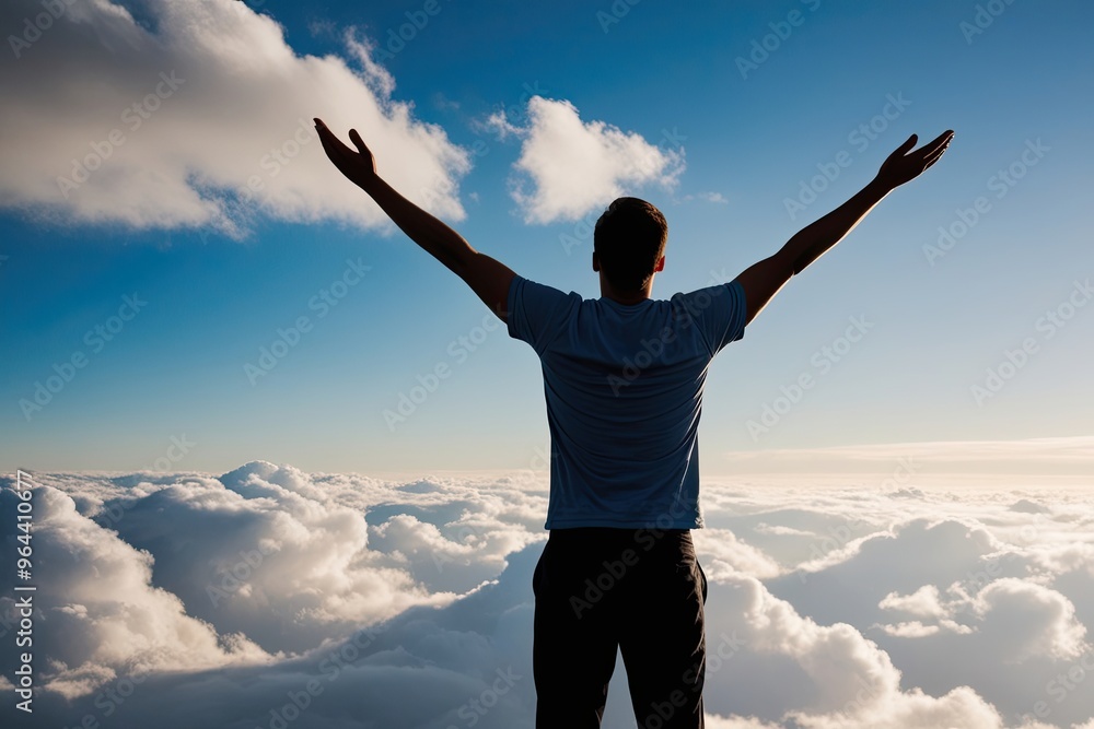 Hope and Faith Represented by Uplifted Figure in Clouds for Renewal Hope and Faith Represented by Uplifted Figure in Clouds for Renewal