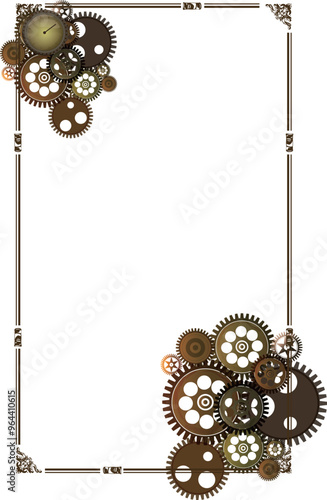 パイプとギアでできたスチームパンク風のフレームイラスト