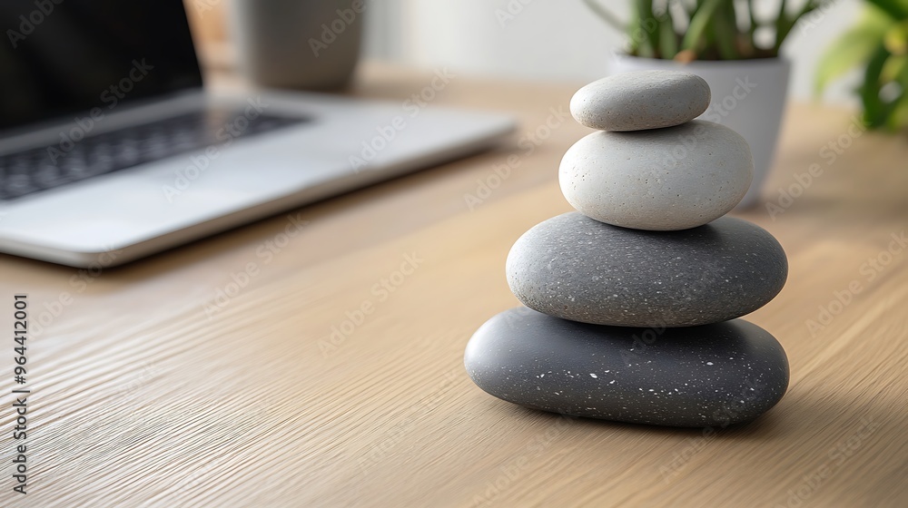 Stacked Grey and White Stones on a Wooden Table Stacked Grey and White Stones on a Wooden Table