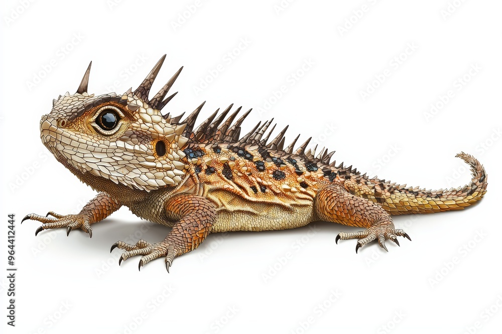 Fototapeta premium A detailed view of a spiky lizard showcasing its unique textures and colors, highlighting nature's incredible diversity.