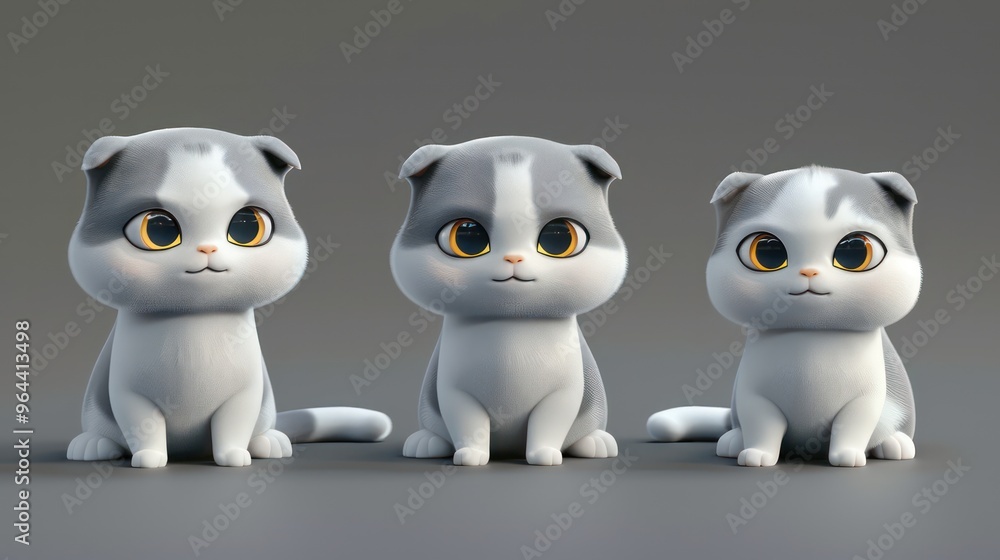 Three Cute Cartoon Kittens Sitting Three Cute Cartoon Kittens Sitting
