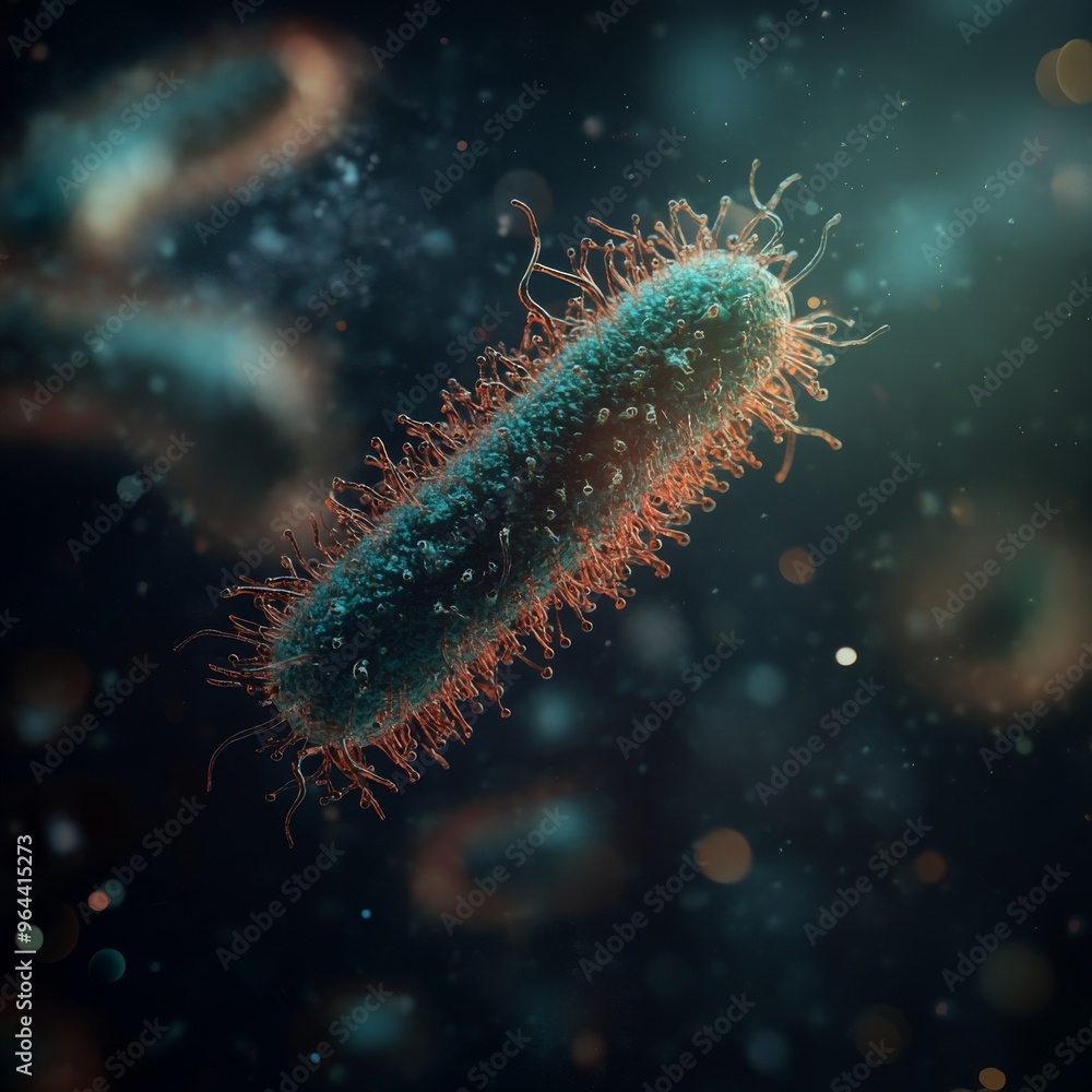 3D rendering of a single bacterium with detailed cell structures 3D rendering of a single bacterium with detailed cell structures