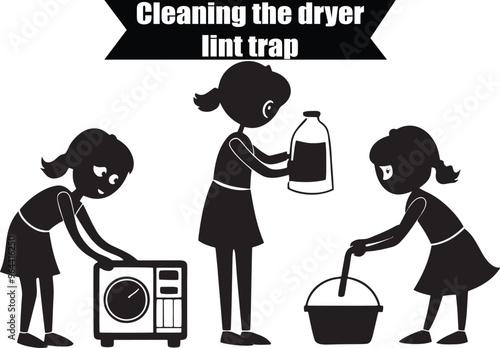 Cleaning the Dryer Lint Trap Outline Silhouette Graphics Collection