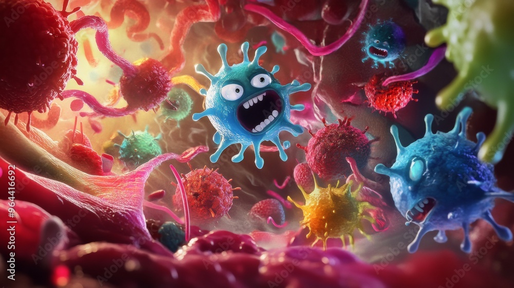 Germs are fighting with white blood cells. Germs are fighting with white blood cells.
