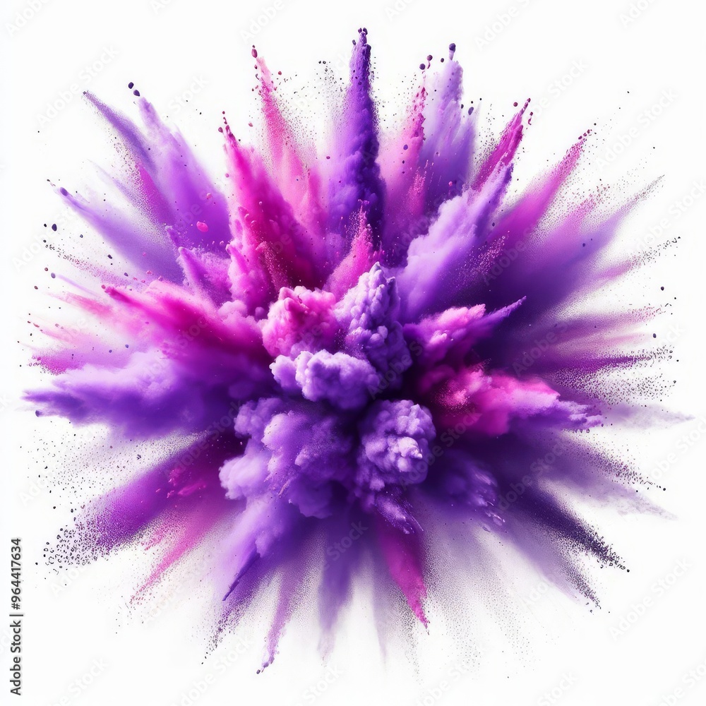 Fototapeta premium bright purple paint color powder festival explosion burst isolated white background. 