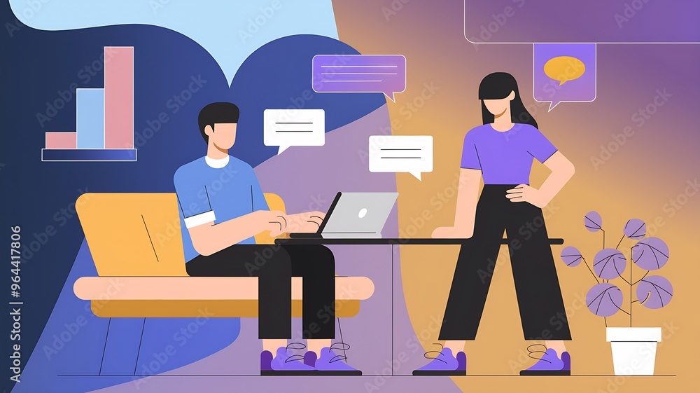 Stylized 2D Illustration of Two Individuals in a Professional Conversation