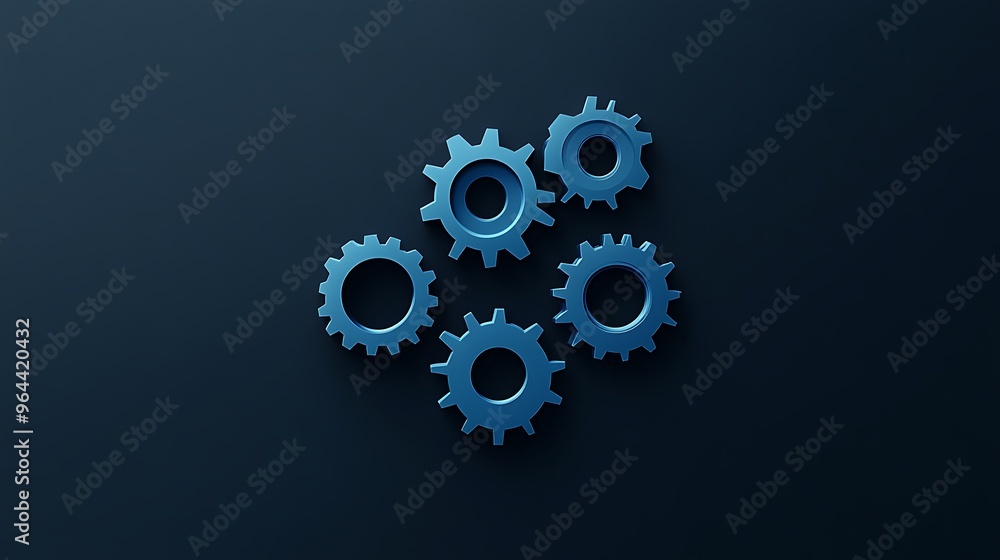 Blue 3D Gears Interlocking on a Dark Blue Background Blue 3D Gears Interlocking on a Dark Blue Background