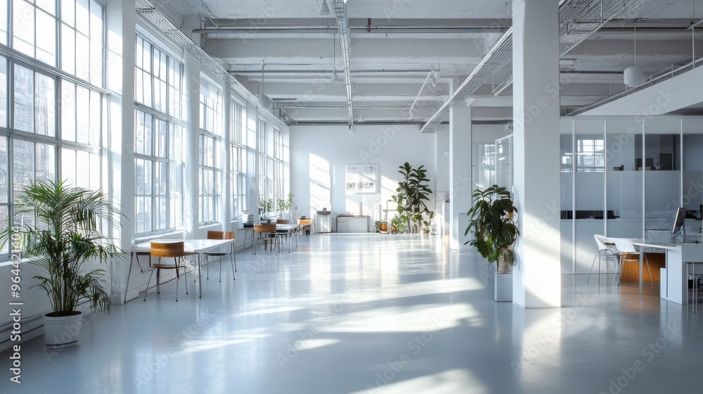 Spacious & bright coworking area with white walls Spacious & bright coworking area with white walls