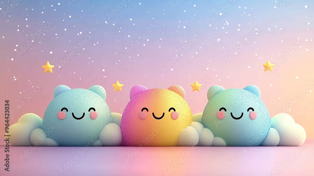 Adorable smiling clouds and bright rainbows in a whimsical kids wallpaper Adorable smiling clouds and bright rainbows in a whimsical kids wallpaper