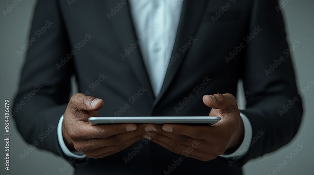 Businessman Holding Tablet, Corporate Technology in Professional Environment Businessman Holding Tablet, Corporate Technology in Professional Environment